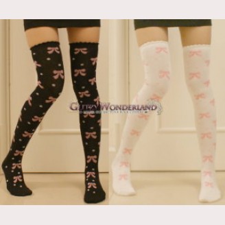 Sweet Lolita Style Bows & Dots Over Knee Socks Otks